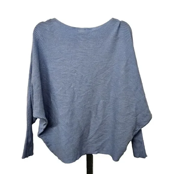 Greige Ribbed Dolman Sweater Womens Size L Side Buttons Long Sleeves Light Blue - Picture 2 of 7